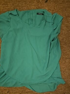 Finesse Teal Layered Ruffle Sleeve Blouse